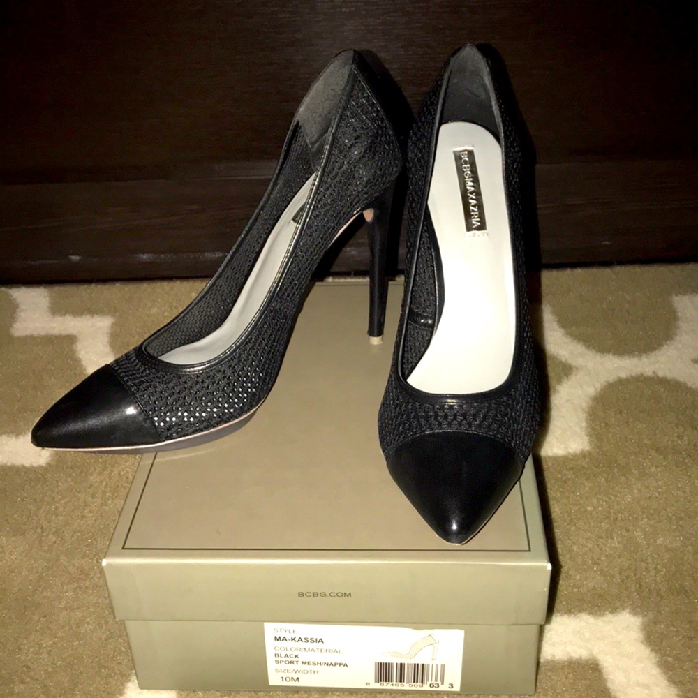 BCBG MaxAzria Kassia Black Pumps, Leather & Mesh